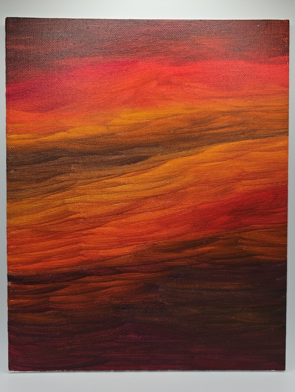 Handpainted Sunset Gradient Abstract Canvas Painting in Warm Reds and Oranges